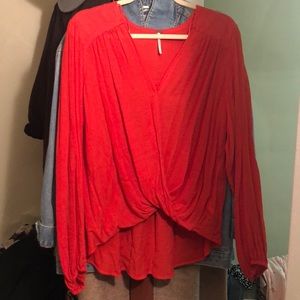 Free people red crape material cross front